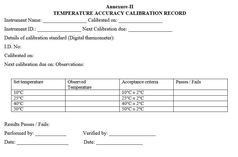 TEMPERATURE ACCURACY CALIBRATION RECORD 