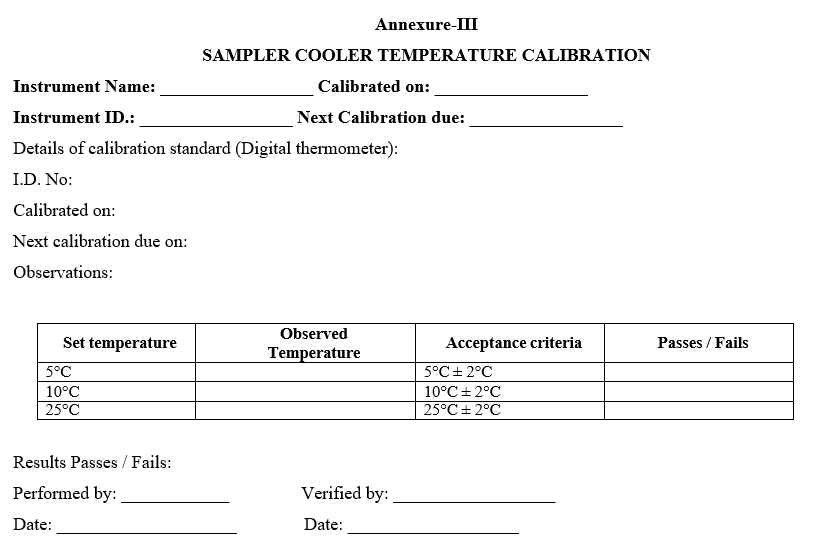 SAMPLER COOLER TEMPERATURE CALIBRATION