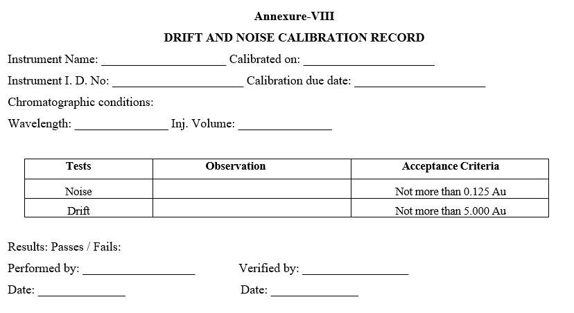 DRIFT AND NOISE CALIBRATION RECORD