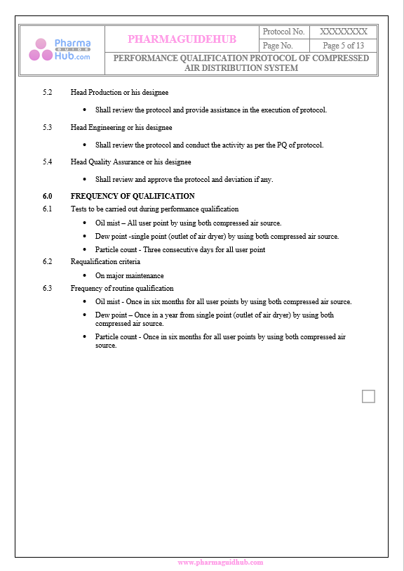 PERFORMANCE QUALIFICATION PROTOCOL OF COMPRESSED AIR DISTRIBUTION SYSTEM