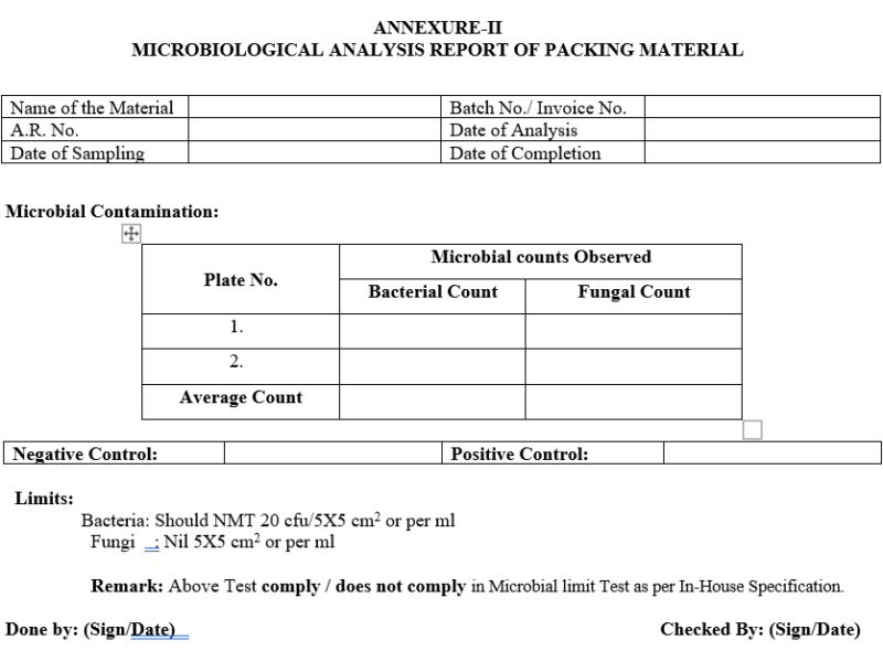 Packing Card Lab Report Format PROCEDURE FOR MICROBIOLOGICAL ANALYSIS OF PACKING MATERIAL – PharmaGuideHub