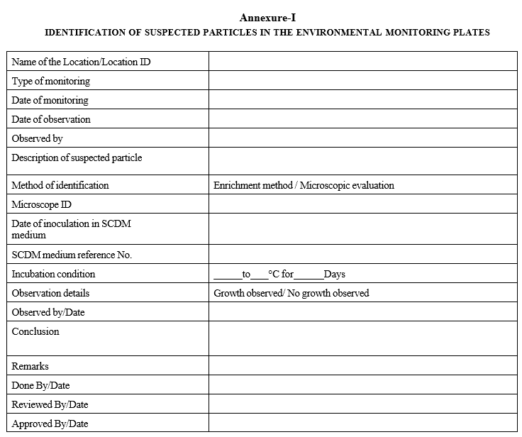 IDENTIFICATION OF SUSPECTED PARTICLES IN THE ENVIRONMENTAL MONITORING PLATES