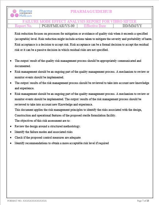 FAILURE MODE EFFECT ANALYSIS REPORT FOR VIBRO SIFTER