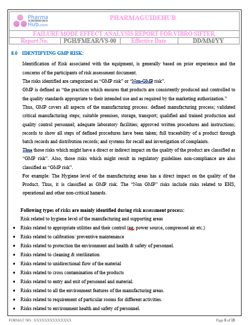 FAILURE MODE EFFECT ANALYSIS REPORT FOR VIBRO SIFTER