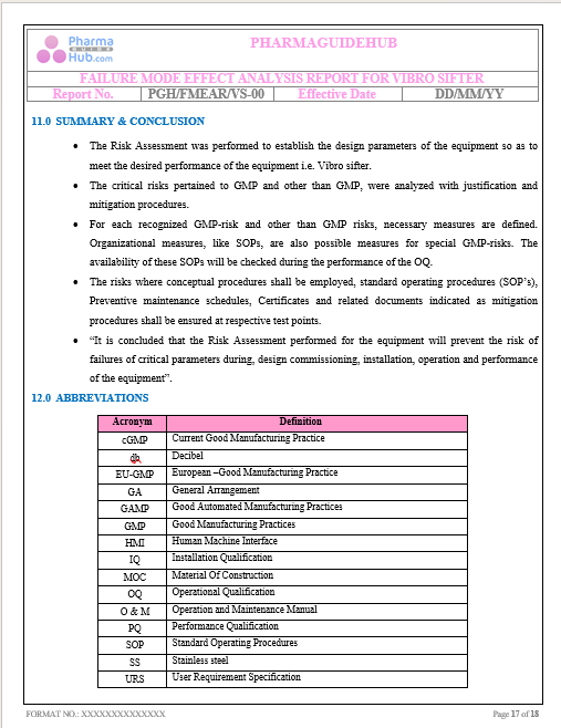 FAILURE MODE EFFECT ANALYSIS REPORT FOR VIBRO SIFTER