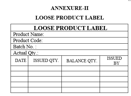 LOOSE PRODUCT LABEL