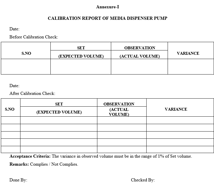 CALIBARTION OF MEDIA DISPENSER, MAKE: BIOTOOL