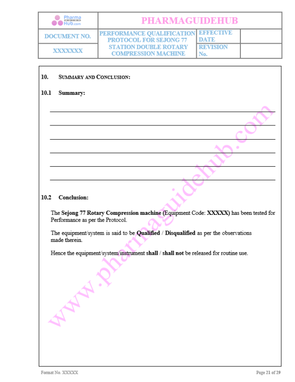 PERFORMANCE QUALIFICATION PROTOCOL FOR SEJONG 77 STATION DOUBLE ROTARY ...