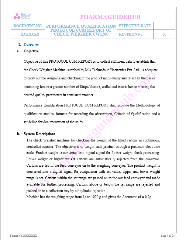 PERFORMANCE QUALIFICATION PROTOCOL CUM REPORT OF CHECK WEIGHER CW1200