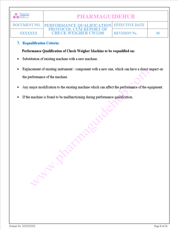 PERFORMANCE QUALIFICATION PROTOCOL CUM REPORT OF CHECK WEIGHER CW1200