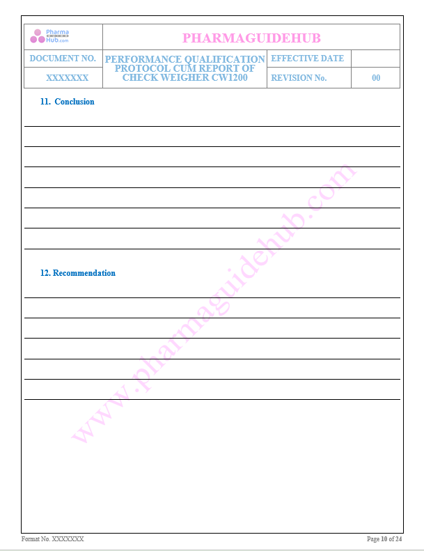 PERFORMANCE QUALIFICATION PROTOCOL CUM REPORT OF CHECK WEIGHER CW1200