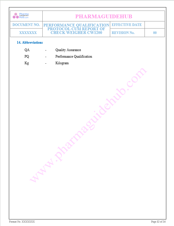 PERFORMANCE QUALIFICATION PROTOCOL CUM REPORT OF CHECK WEIGHER CW1200