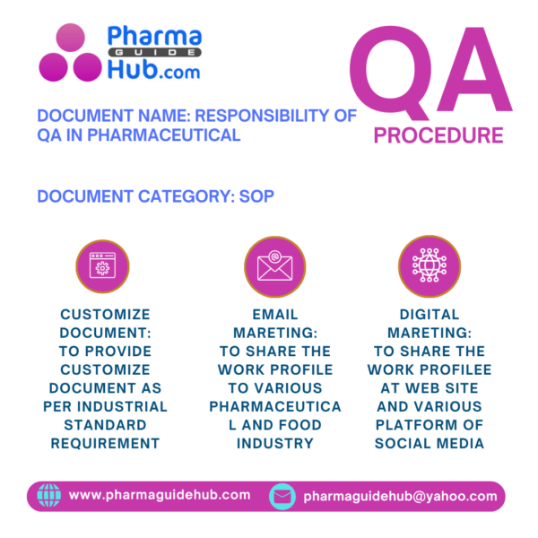 RESPONSIBILITY OF QA IN PHARMACEUTICAL