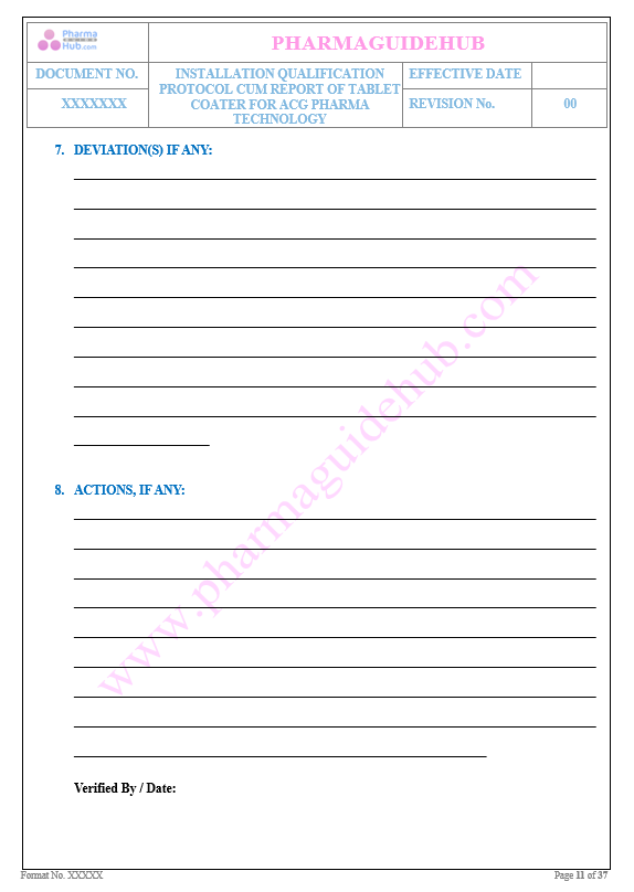 INSTALLATION QUALIFICATION PROTOCOL CUM REPORT OF TABLET COATER FOR ACG PHARMA TECHNOLOGY