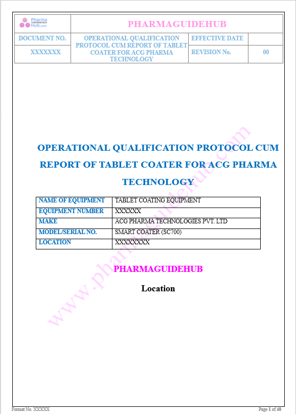 OPERATIONAL QUALIFICATION OF TABLET COATING MACHINE