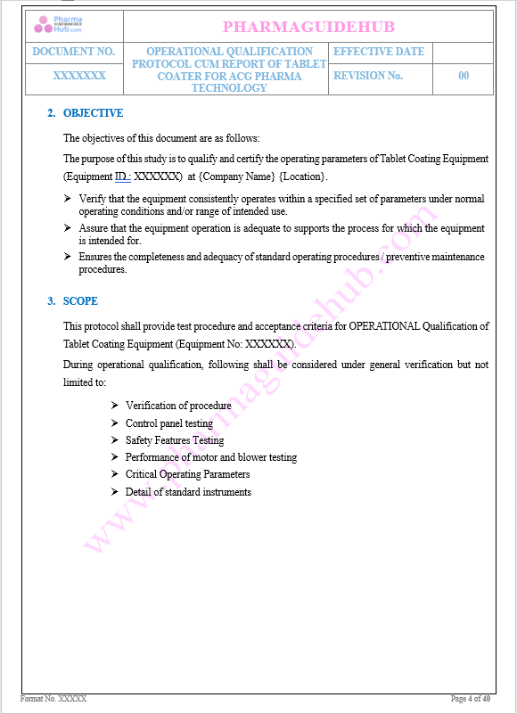 OPERATIONAL QUALIFICATION OF TABLET COATING MACHINE