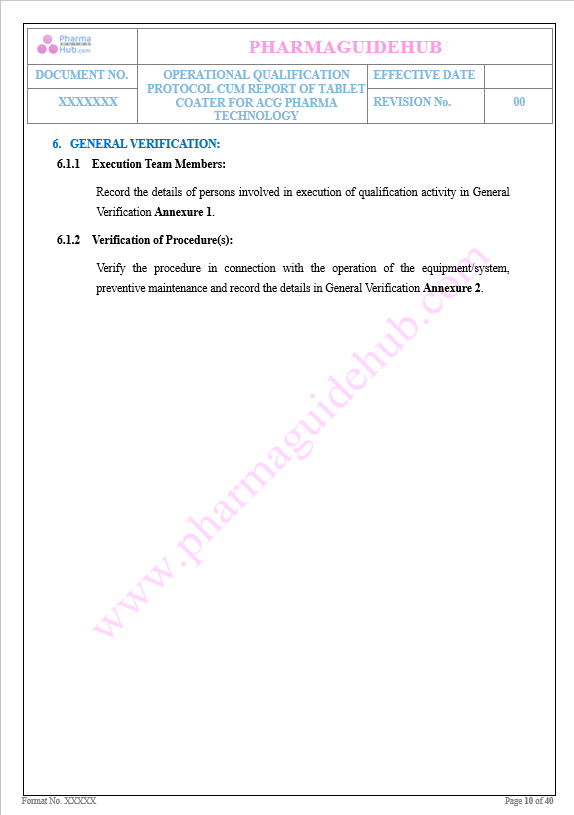 OPERATIONAL QUALIFICATION OF TABLET COATING MACHINE