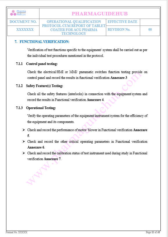 OPERATIONAL QUALIFICATION OF TABLET COATING MACHINE