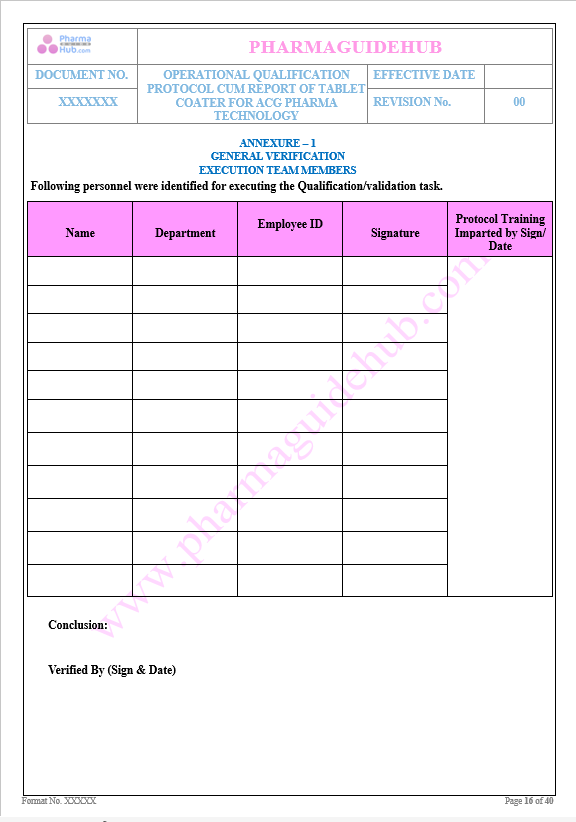 OPERATIONAL QUALIFICATION OF TABLET COATING MACHINE