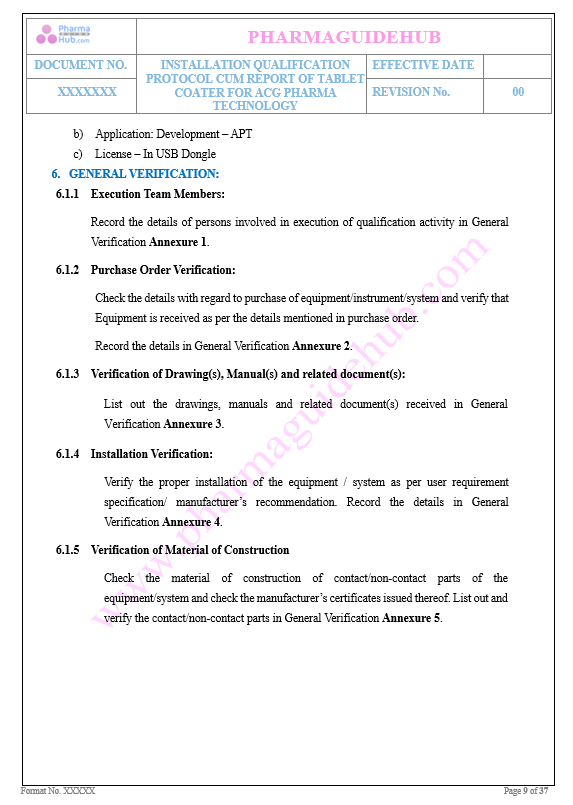 INSTALLATION QUALIFICATION PROTOCOL CUM REPORT OF TABLET COATER FOR ACG PHARMA TECHNOLOGY