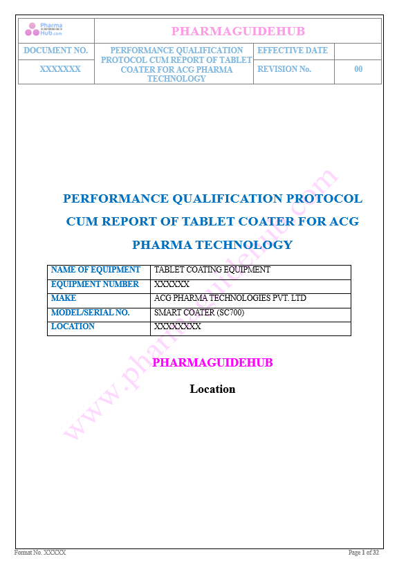 Performance Qualification of Tablet Coating MAchine