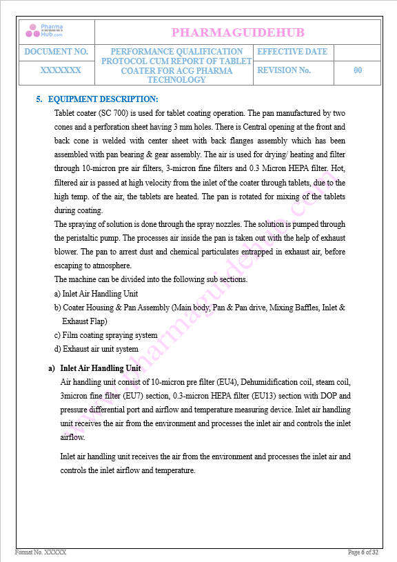 Performance Qualification of Tablet Coating Machine