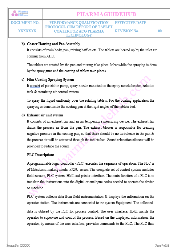 Performance Qualification of Tablet Coating Machine