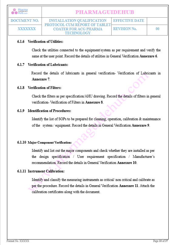 INSTALLATION QUALIFICATION PROTOCOL CUM REPORT OF TABLET COATER FOR ACG PHARMA TECHNOLOGY