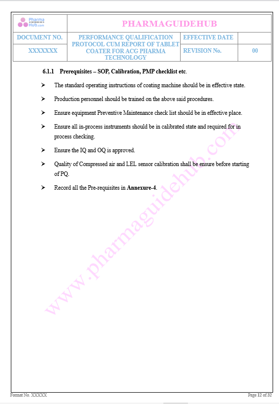 Performance Qualification of Tablet Coating Machine