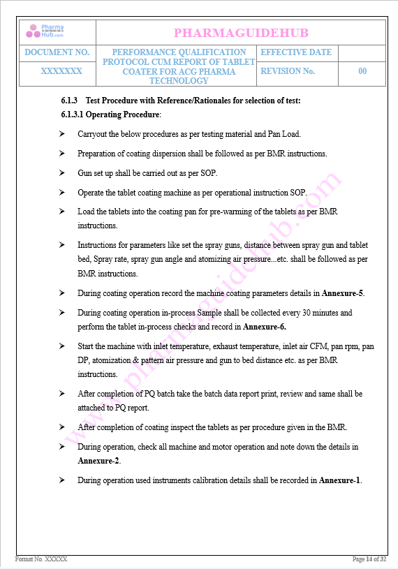 Performance Qualification of Tablet Coating Machine