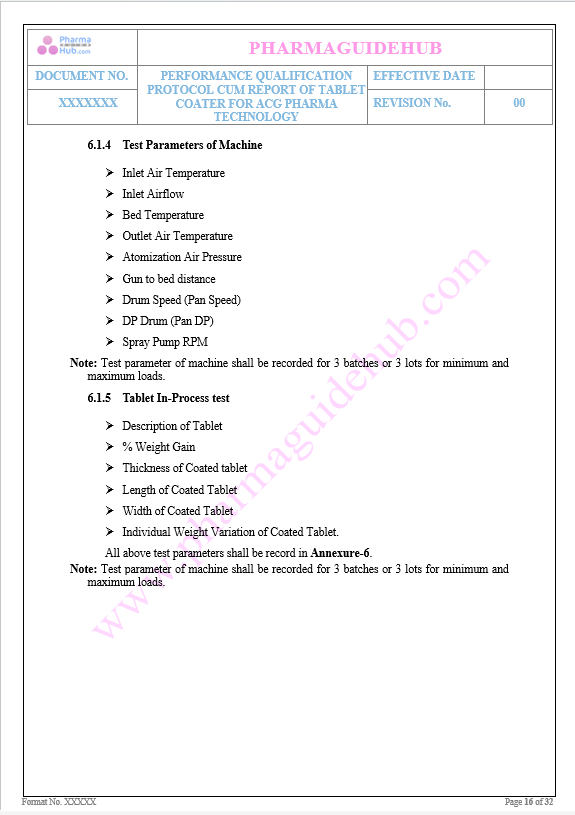 Performance Qualification of Tablet Coating Machine