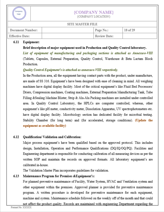 SITE MASTER FILE (SMF) – PharmaGuideHub