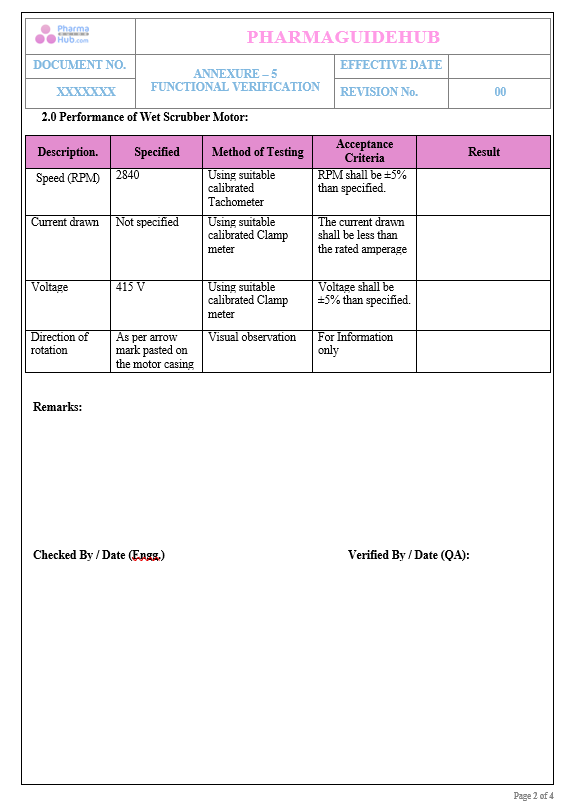 OPERATIONAL QUALIFICATION PROTOCOL CUM REPORT FOR FLUID BED PROCESSOR 