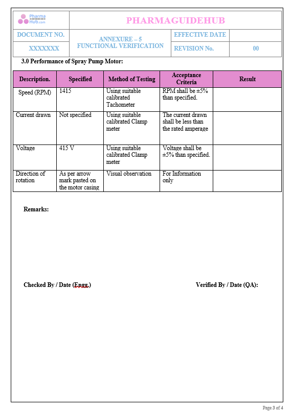 OPERATIONAL QUALIFICATION PROTOCOL CUM REPORT FOR FLUID BED PROCESSOR 