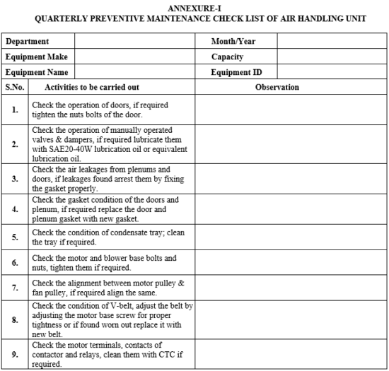 PREVENTIVE MAINTENANCE OF AIR HANDLING UNIT – PharmaGuideHub