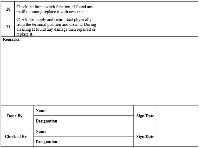 QUARTERLY PREVENTIVE MAINTENANCE CHECK LIST OF AIR HANDLING UNIT