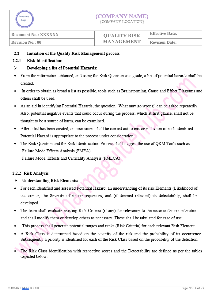 QUALITY RISK MANAGEMENT 