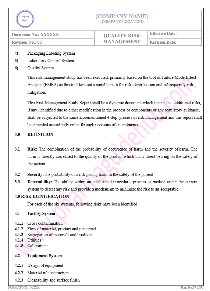 QUALITY RISK MANAGEMENT 