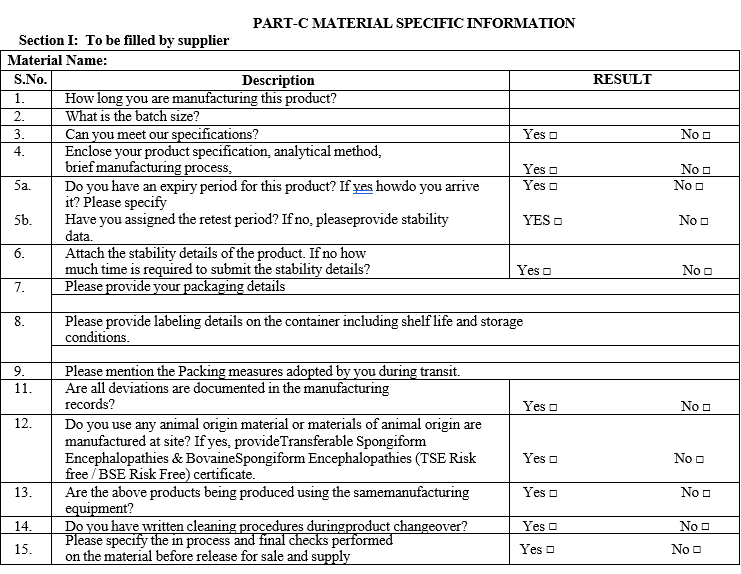 SUPPLIER QUALIFICATION PROGRAM FOR PHARMACEUTICAL AIDS, SOLVENTS AND GASES