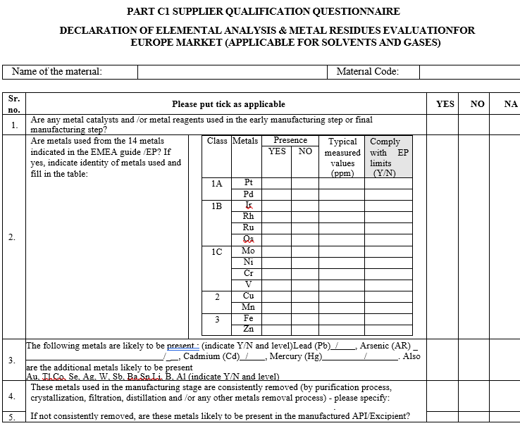 SUPPLIER QUALIFICATION PROGRAM FOR PHARMACEUTICAL AIDS, SOLVENTS AND GASES
