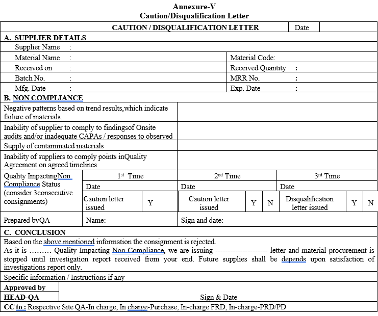 SUPPLIER QUALIFICATION PROGRAM FOR PHARMACEUTICAL AIDS, SOLVENTS AND GASES