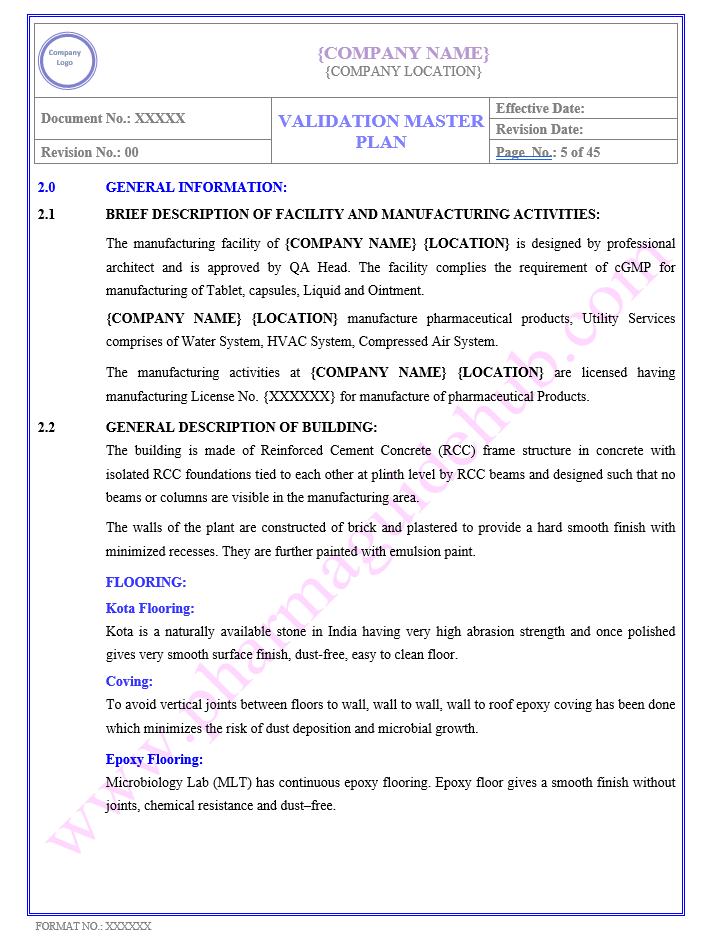 VALIDATION MASTER PLAN