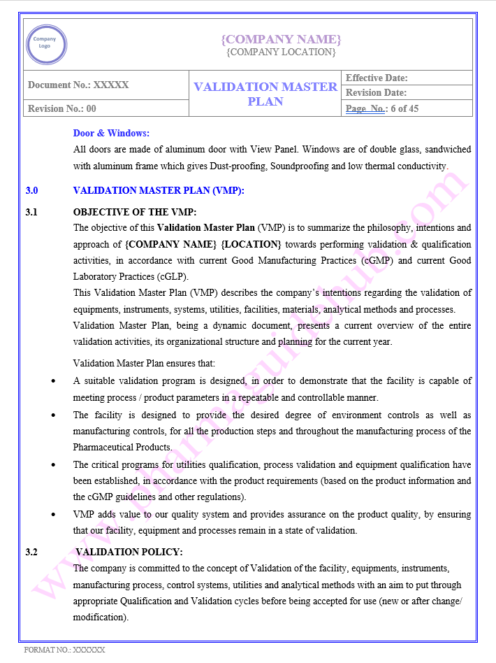 VALIDATION MASTER PLAN