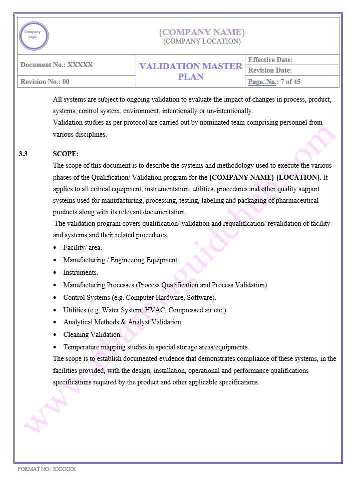 VALIDATION MASTER PLAN