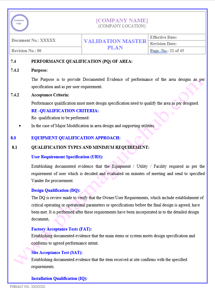 VALIDATION MASTER PLAN