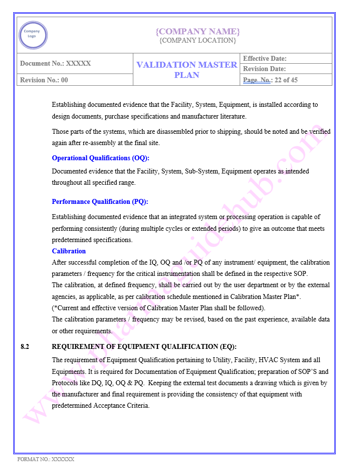 VALIDATION MASTER PLAN
