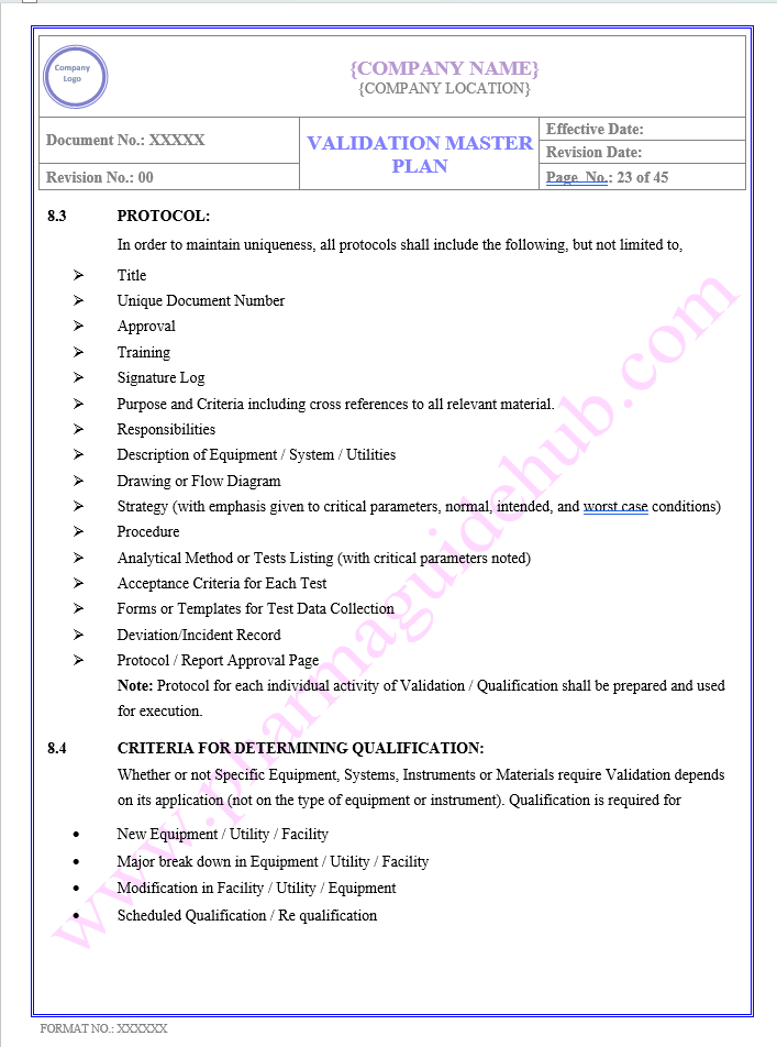 VALIDATION MASTER PLAN