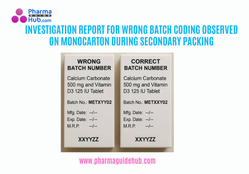 INVESTIGATION REPORT FOR WRONG BATCH CODING OBSERVED ON MONOCARTON DURING SECONDARY PACKING
