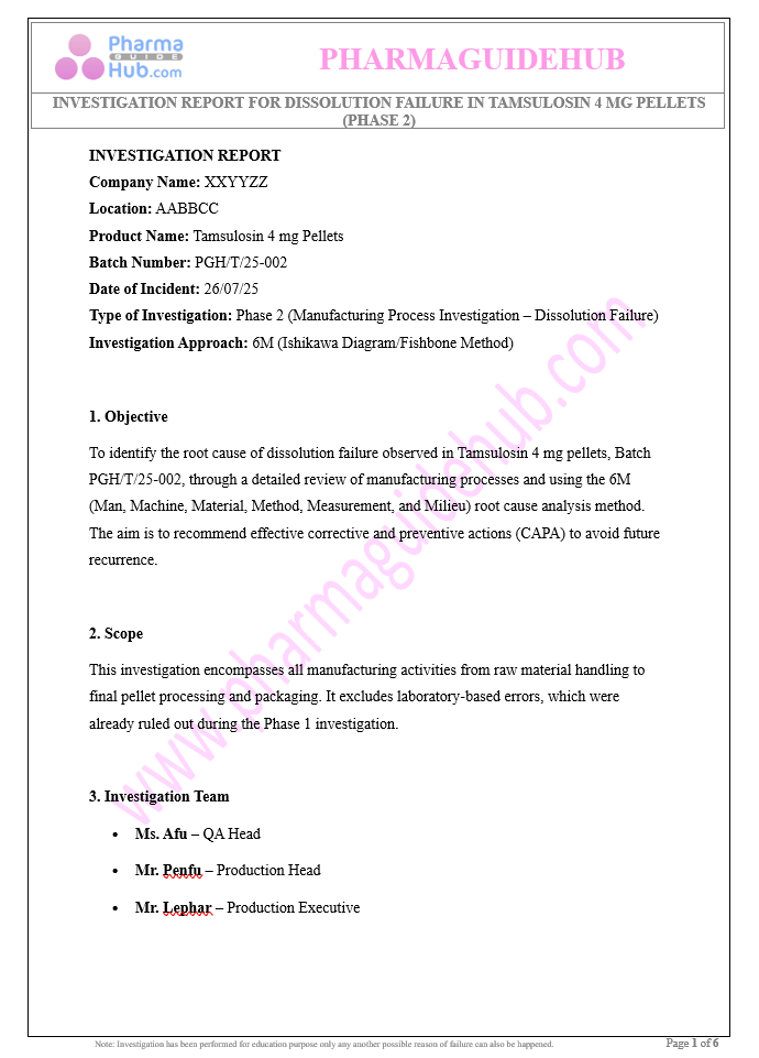 INVESTIGATION REPORT FOR DISSOLUTION FAILURE