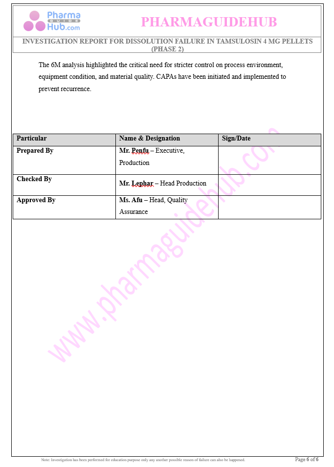 INVESTIGATION REPORT FOR DISSOLUTION FAILURE